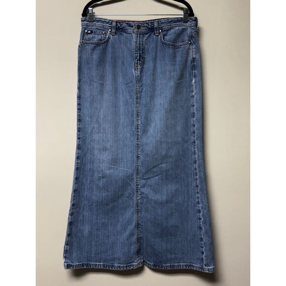 TOMMY HILFIGER Vintage Fluffy Stovepipe Skirt Light Aged Blue, 37", Sz 10 - Picture 1 of 10
